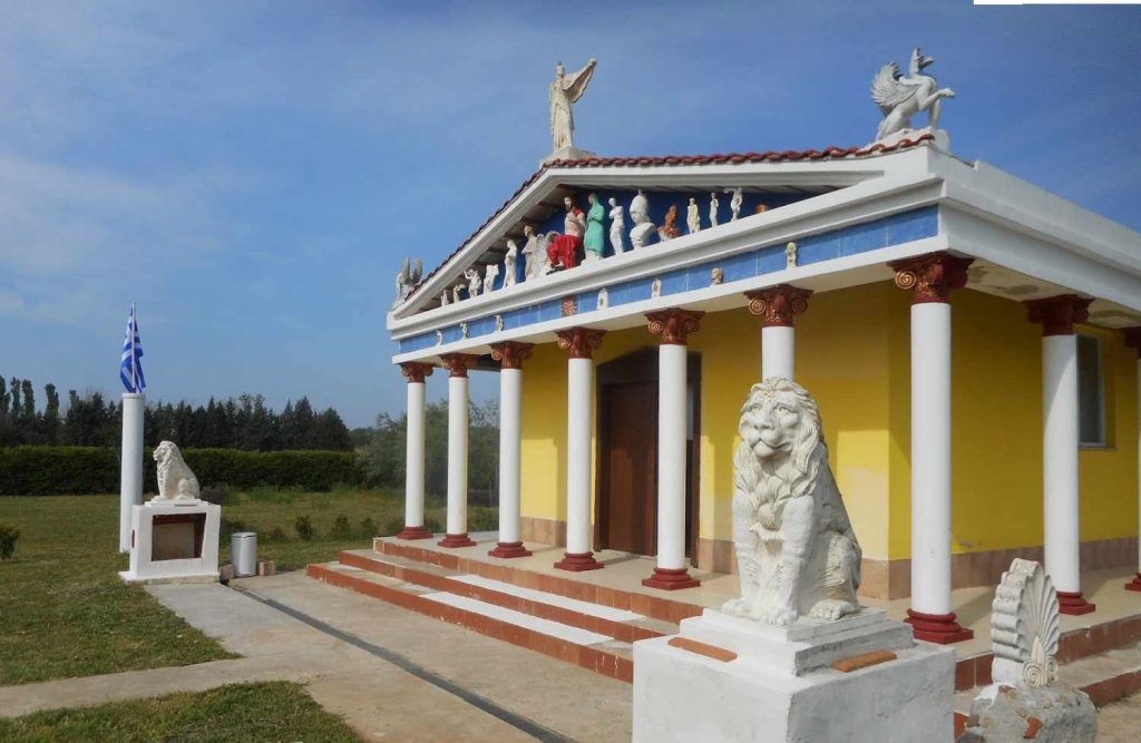 Contemporary temple in the Greek town of Mesaio. The temple is dedicated to the divine Alexander the Great